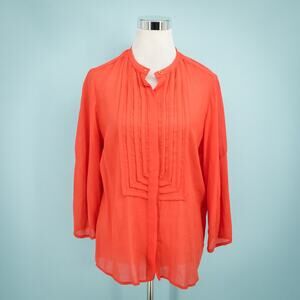 Diane Von Furstenberg Size 8 Orange Hatti Cotton Modal Pleated 3/4 Sleeve Top